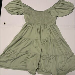 Blue Blush Sage Green Off-Shoulder Dress